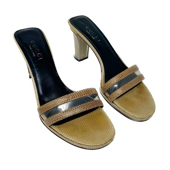 Gucci Y2K vintage Karung PVC Block Heel Neutral Slide Sandals tan size 7.5 - Picture 10 of 14